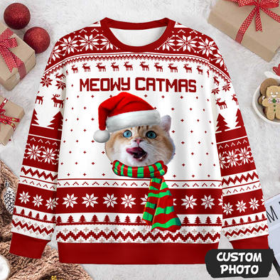 Custom Cat's Face Gift For Cat Lovers Ugly Sweater PP - AV2211221