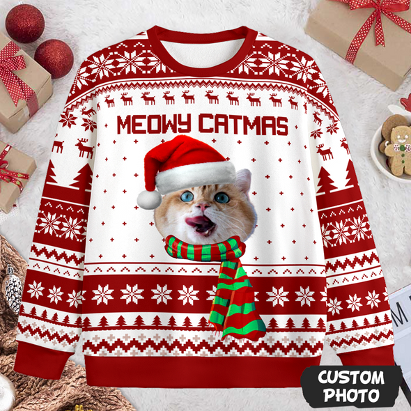 Custom Cat's Face Gift For Cat Lovers Ugly Sweater PP - AV2211221