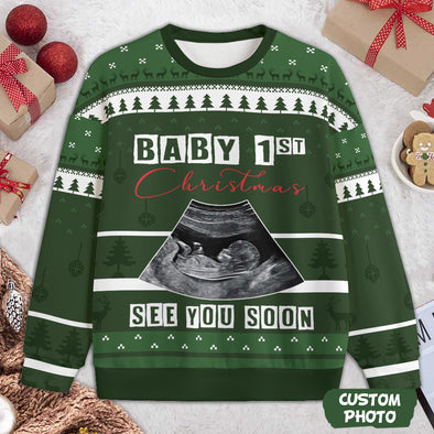 Personalized Gift For Future Mommy & Daddy Baby 1st Christmas See You Soon Unisex Ugly Sweater PP - AV1111229