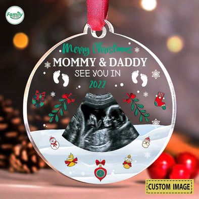 Personalized Gift For Future Daddy & Mommy Merry Christmas See You Soon Ornament PP -AV1510221
