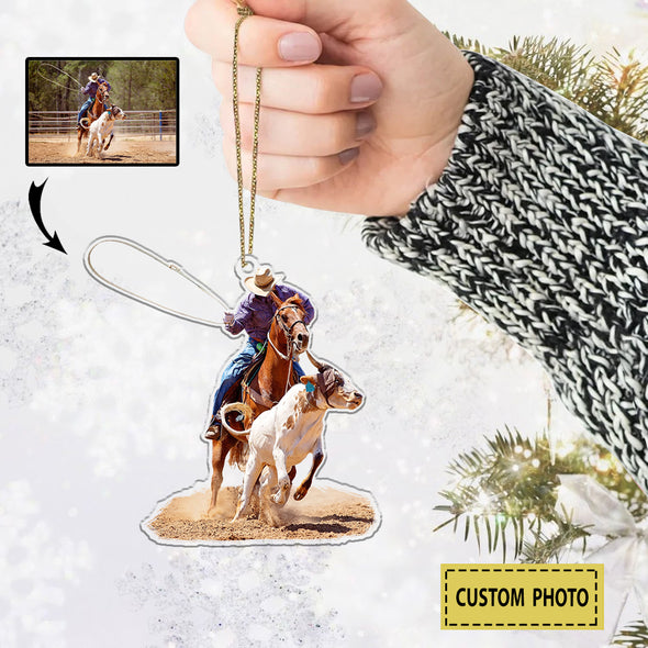 Personalized Gift For Horse Lovers - Gift For Calf Roping - Custom Horse Lovers Momment Photo Christmas Ornament LHT-LTT251122