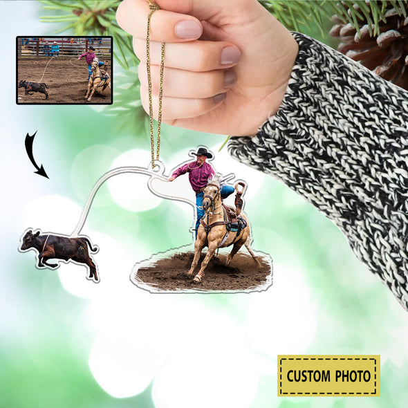 Personalized Gift For Horse Lovers - Gift For Calf Roping - Custom Horse Lovers Momment Photo Christmas Ornament LHT-LTT251122
