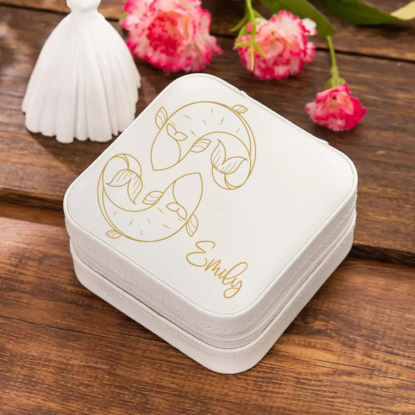 Personalized Name And Flower Birth/ Zodiac Sign Jewelry Box