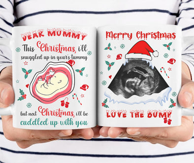 Personalized Gift For Mommy This Christmas I'll Be Snuggled Up In Your's Tummy Mugs - kv