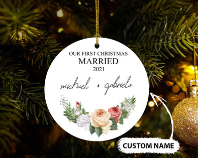 Gift For Couple Our First Chirstmas Married 2021 Ornament - pp