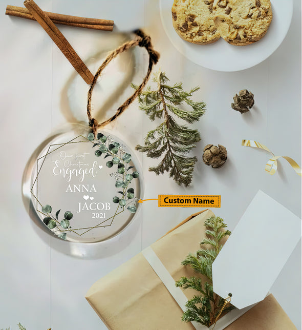 Gift For Couple Our First Christmas Engaged Ornament - pp