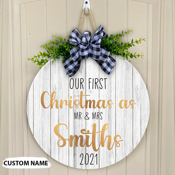 Gift For Couple Our first Christmas As Mr & Mrs 2021 Door Hanger - Kv