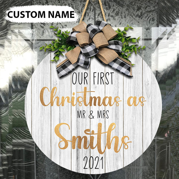 Gift For Couple Our first Christmas As Mr & Mrs 2021 Door Hanger - Kv