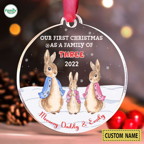 Personalized Gift For Daddy And Mommy Our First Christmas As A Family Of Three 2022 Ornament-PP-AV0111221