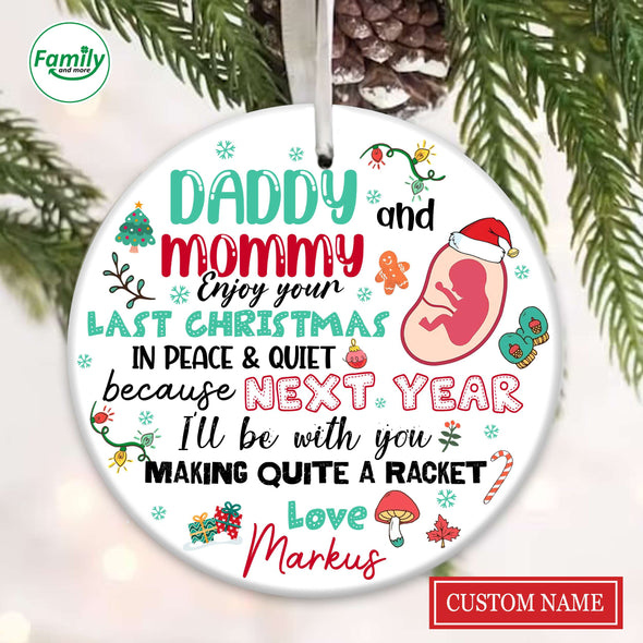 Personalized Gift For Future Mommy & Daddy I'll Be With You Making Quite A Racket Ornament PP - AV2810223
