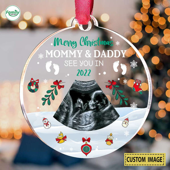 Personalized Gift For Future Daddy & Mommy Merry Christmas See You Soon Ornament PP -AV1510221