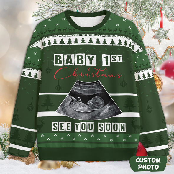 Personalized Gift For Future Mommy & Daddy Baby 1st Christmas See You Soon Unisex Ugly Sweater PP - AV1111229