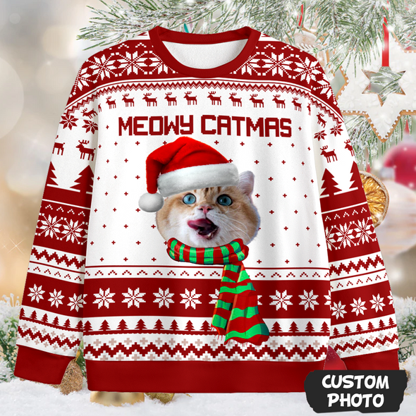 Custom Cat's Face Gift For Cat Lovers Ugly Sweater PP - AV2211221
