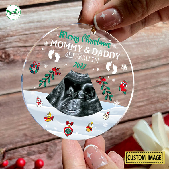 Personalized Gift For Future Daddy & Mommy Merry Christmas See You Soon Ornament PP -AV1510221