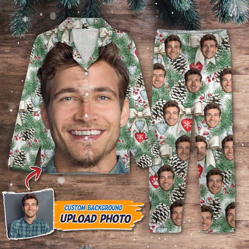 Custom Photo Portrait Face With Christmas Accesories Pajamas-NT251122