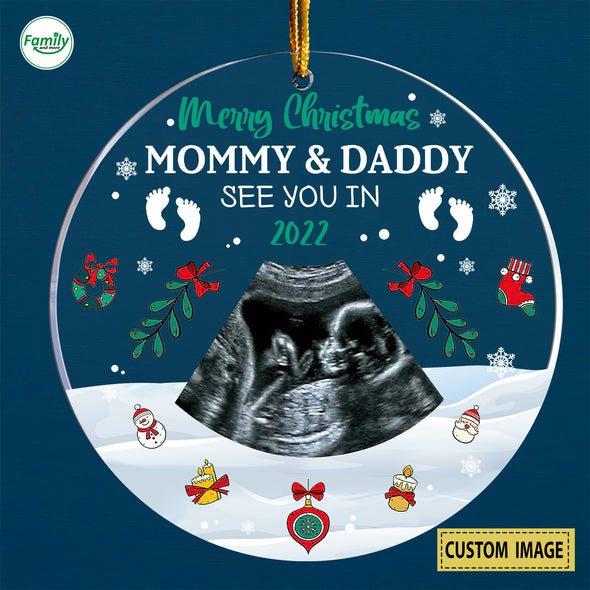 Personalized Gift For Future Daddy & Mommy Merry Christmas See You Soon Ornament PP -AV1510221