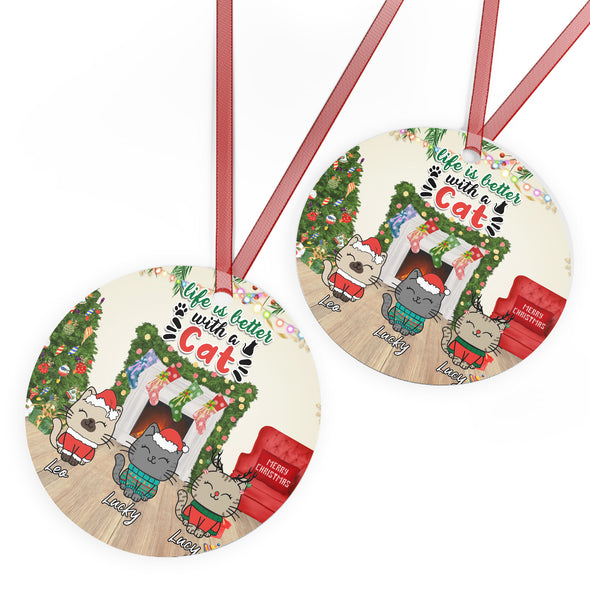 Personalized Gift For Cat Lovers, Cat - Xmas Ornament - Life Is Better With Cats Ornament LHT-LTT251122