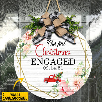 Gift For Couple Our First Christmas Engaged Door Hanger - Kv - Ta3009213