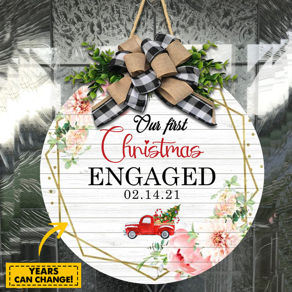 Gift For Couple Our First Christmas Engaged Door Hanger - Kv - Ta3009213