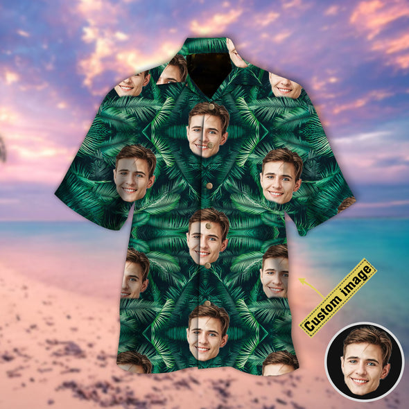 Custom Men's Face Palm Leave Hawaiian Shirt - PP - LT2403226