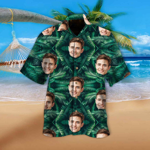 Custom Men's Face Palm Leave Hawaiian Shirt - PP - LT2403226