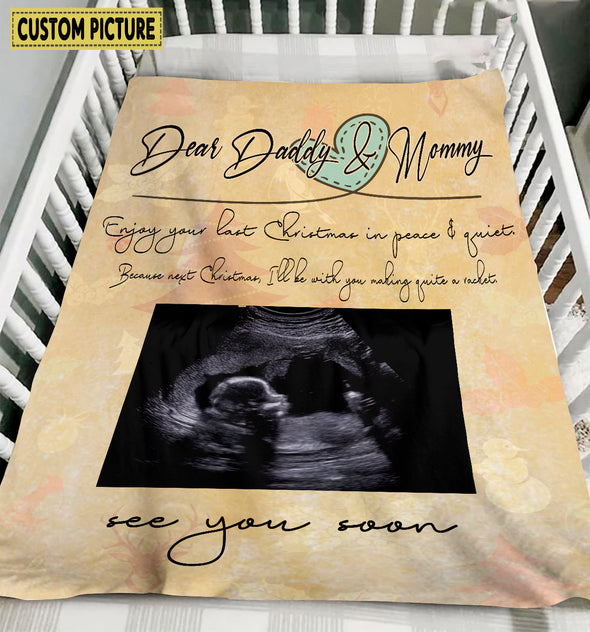 Personalized Gift For Future Daddy & Mommy Next Christmas, I'll Be With You Making Quite A Racket Blanket - NT - NN1112215