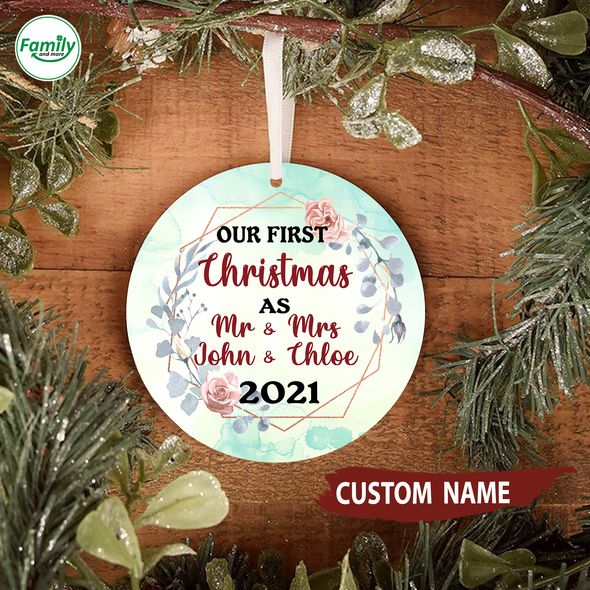 Gift For Couple Our First Christmas Ceramic Ornament - Nt