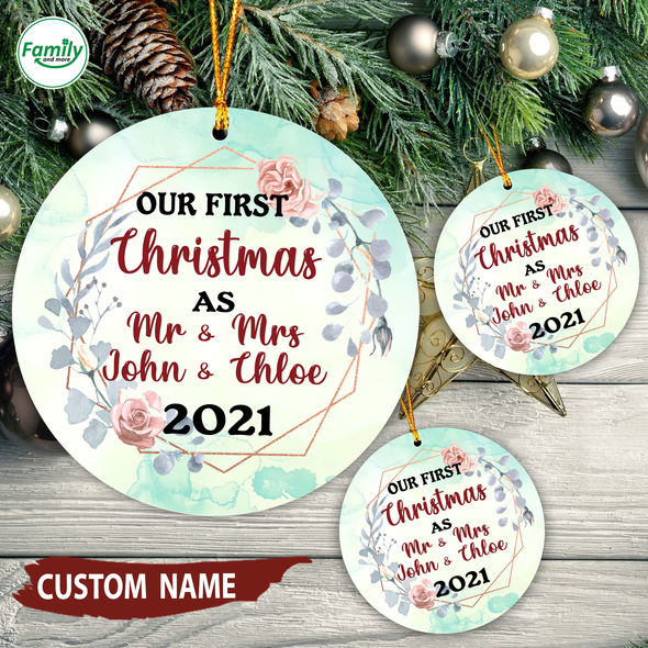 Gift For Couple Our First Christmas Ceramic Ornament - Nt