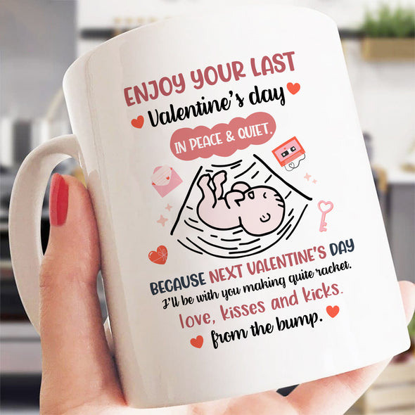 Gift For Future Daddy And Mommy Love, Kisses And Kicks Mug - NT-HB812223