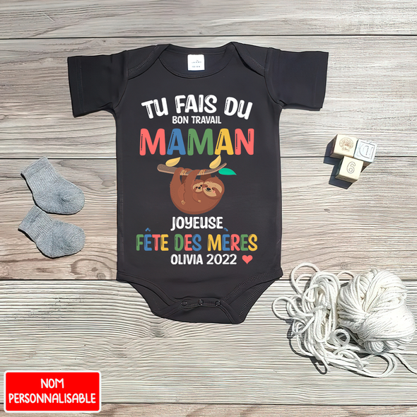 Tu Fais Du Bon Travaill Maman Baby Onesie - NT - NN1204225 (Black)