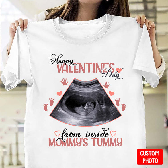 Personalized Gift For Future Mommy Happy Valentine's Day From Inside Mommy's Tummy T-shirt-NT-HB1412221