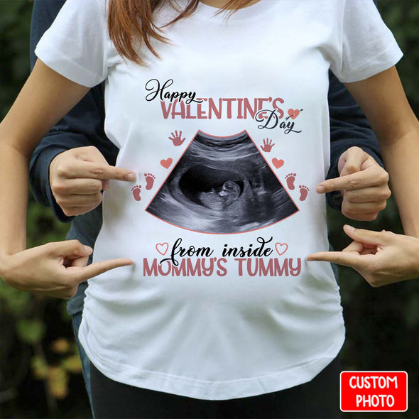 Personalized Gift For Future Mommy Happy Valentine's Day From Inside Mommy's Tummy T-shirt-NT-HB1412221
