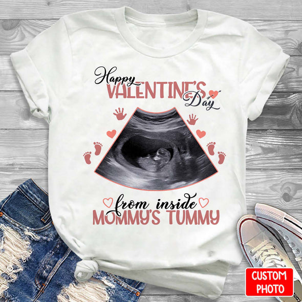 Personalized Gift For Future Mommy Happy Valentine's Day From Inside Mommy's Tummy T-shirt-NT-HB1412221