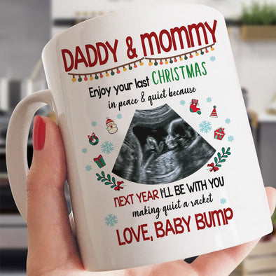 Personalized Gift For Future Daddy And Mommy Next Year I'll Be With You Making Quite A Racket Mugs -  MC - TT1311214 2