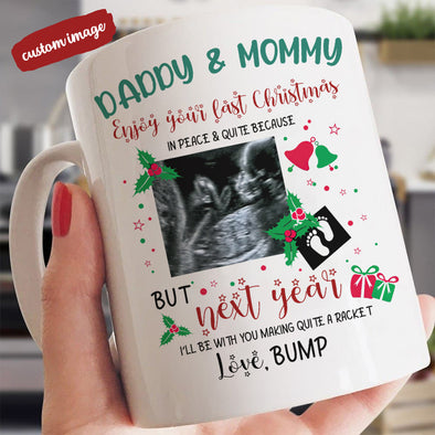Personalized Gift For Future Daddy And Mommy Next Year I'll Be With Making Quite A Racket Mugs - MC - TT2311218 1