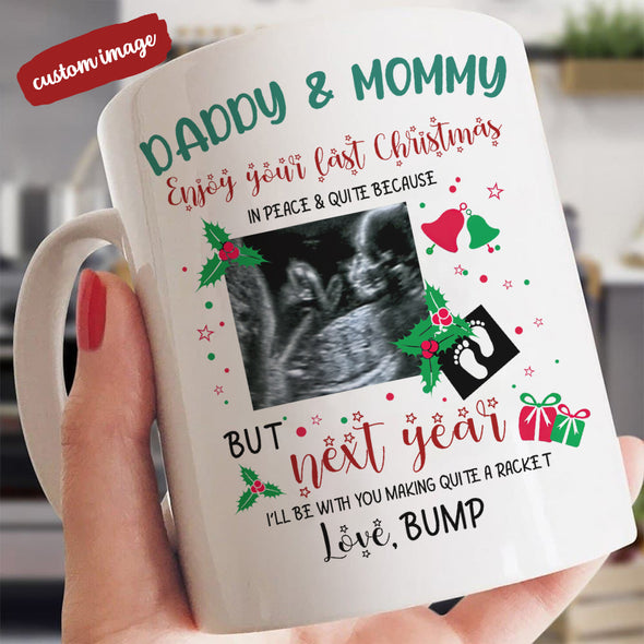 Personalized Gift For Future Daddy And Mommy Next Year I'll Be With Making Quite A Racket Mugs - MC - TT2311218 1