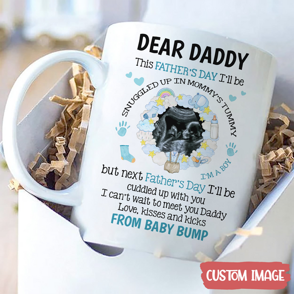 Personalized Gift For Future Daddy Love, Kisses, And Kicks From The Baby Bump Mugs - MC - TT1605226