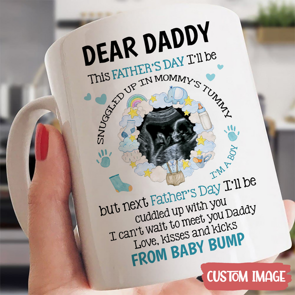 Personalized Gift For Future Daddy Love, Kisses, And Kicks From The Baby Bump Mugs - MC - TT1605226