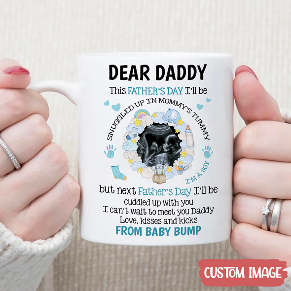 Personalized Gift For Future Daddy Love, Kisses, And Kicks From The Baby Bump Mugs - MC - TT1605226