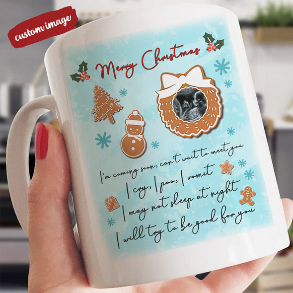 Personalized Gift For Future Daddy And Mommy Merry Christmas I'm Coming Soon Can't Wait To Meet You Mugs  - MC - TT2311216 1