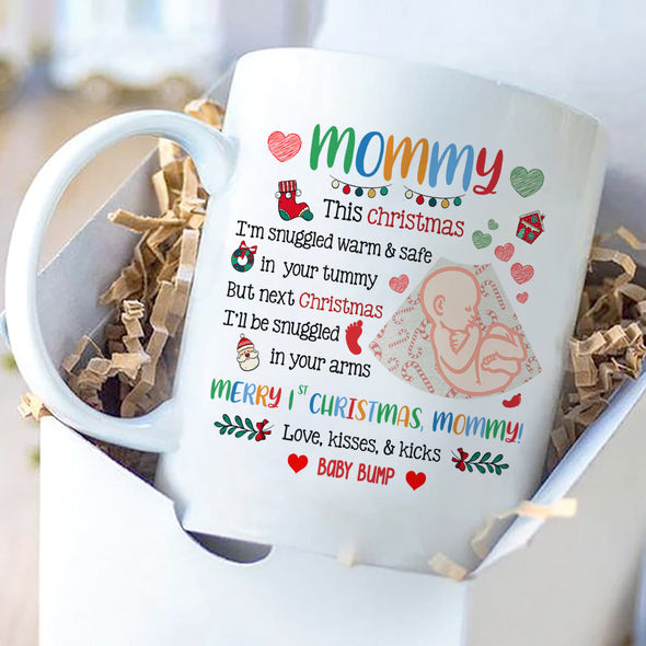 Gift For Future Mommy Merry 1st Christmas Love Kisses And Kicks Baby Bump Mugs -  MC - TT1111218 2