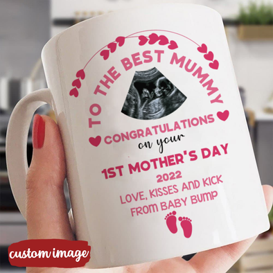 Personalized Gift For Future Mummy Love, Kisses And Kick From Baby Bump Mugs -MC - TT0903222
