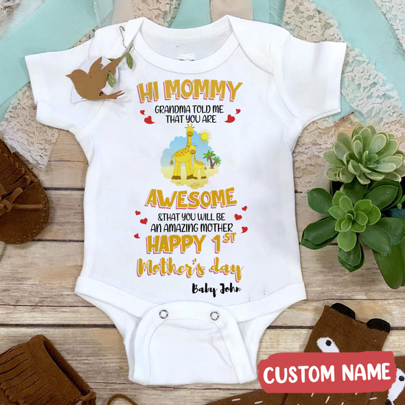 Gift For Future Mommy Yellow Grandma Told Me You Are Awesome Baby Onesie - MC - TT3103221