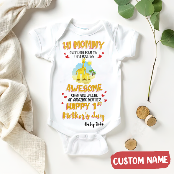 Gift For Future Mommy Yellow Grandma Told Me You Are Awesome Baby Onesie - MC - TT3103221