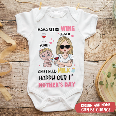 Gift For Future Mommy Mama Needs Wine And I Need Milk Baby Onesie - MC - TT0404222