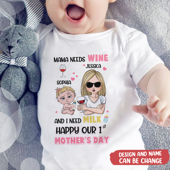 Gift For Future Mommy Mama Needs Wine And I Need Milk Baby Onesie - MC - TT0404222
