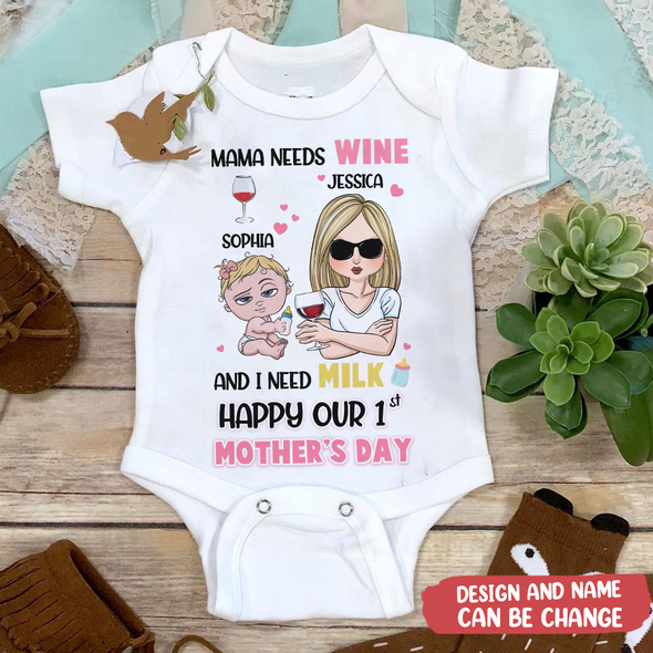 Gift For Future Mommy Mama Needs Wine And I Need Milk Baby Onesie - MC - TT0404222