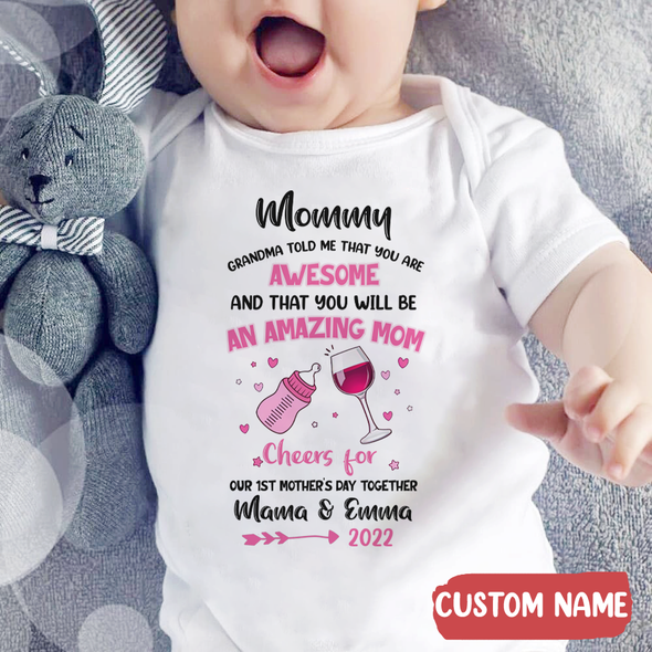 Gift For Mommy Cheers for Our 1st Mother's Day Together Baby Onesie - MC - TT1003223
