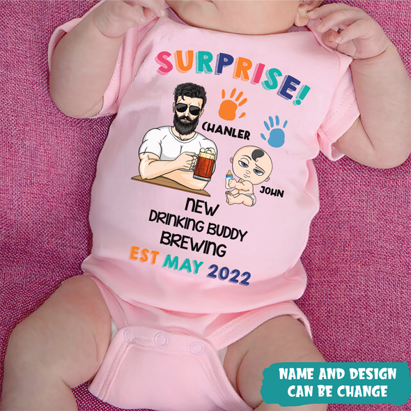 Gift For Daddy Surprise! New Drinking Buddy Brewing Baby Onesie - MC - TT1105223
