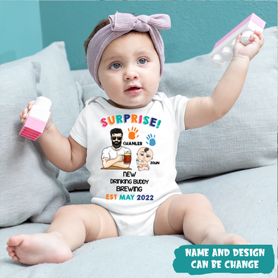 Gift For Daddy Surprise! New Drinking Buddy Brewing Baby Onesie - MC - TT1105223